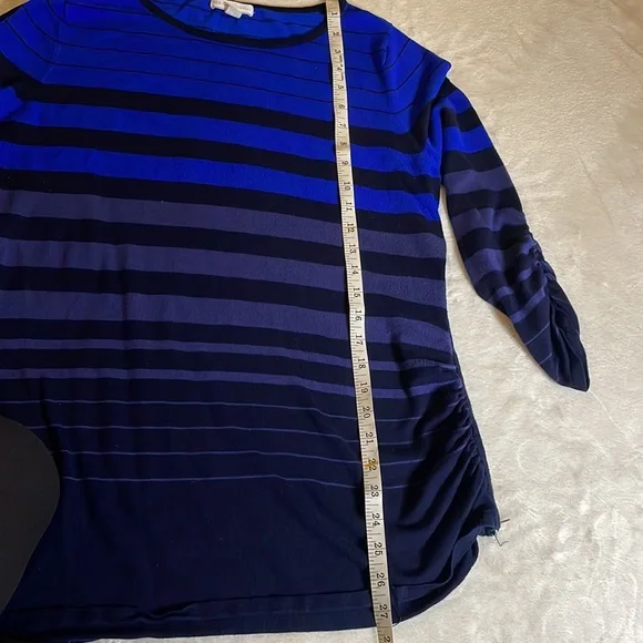 New York & Co Blue Gradient Striped Sweater with Zipper Side size Large - Picture 7 of 10